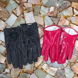 Black and Red Faux Leather Gloves Set